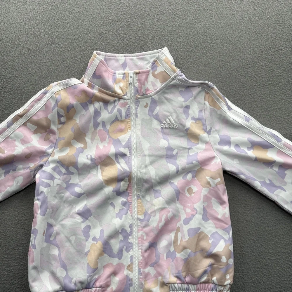 Adidas Track Jacket Girls 7/8 Multicolor Pastel Camo Full Zip 3 Stripe Athletic